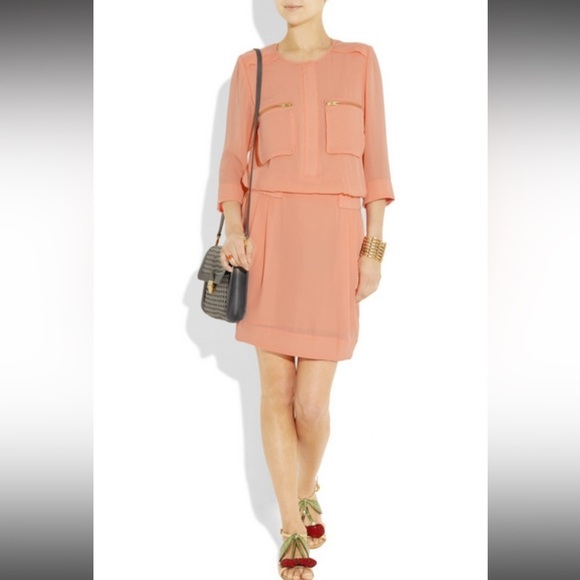 By Malene Birger Peach  Crepe Maryam Dress gold zipper pockets elastic waistband - Picture 6 of 16